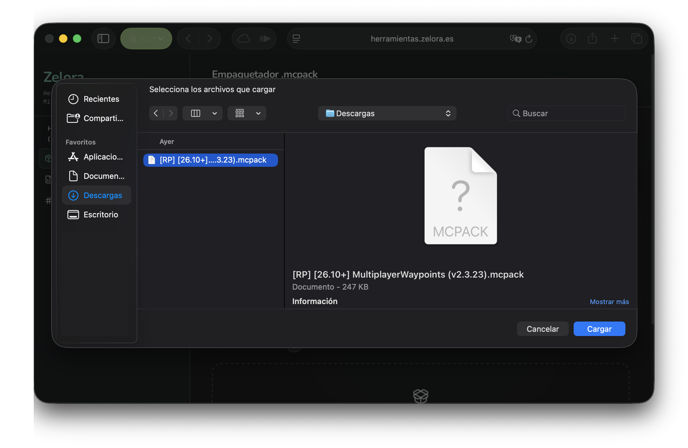 Seleccionando todos los archivos .mcpack